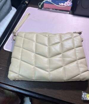 Sondra Roberts Squared Tan Quilted Puffer Pouch Wristlet